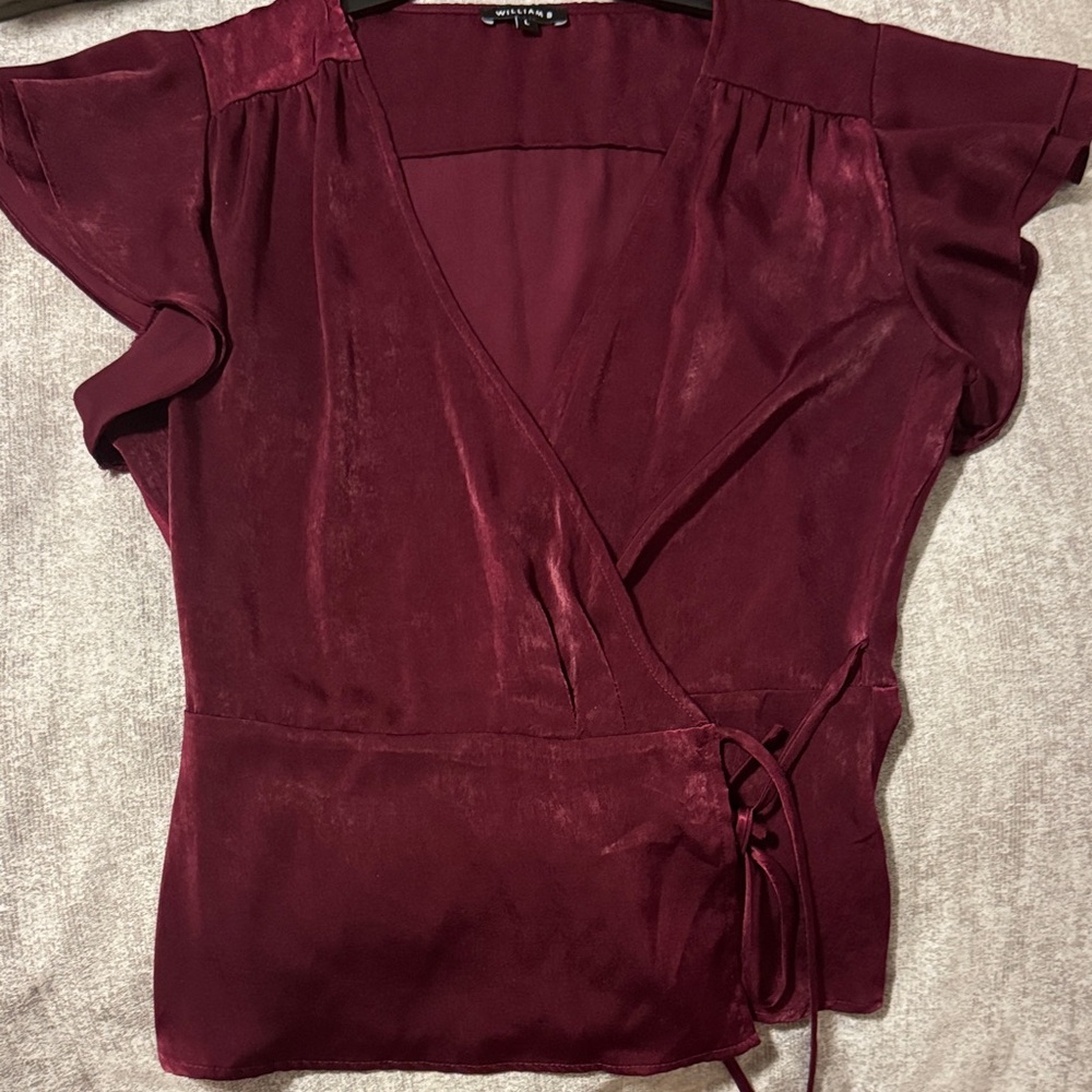 Chic Burgundy Wrap Blouse